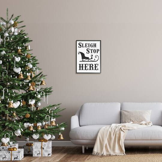 Stupell Industries Sleigh Stop Here Holiday Sled Framed Giclee Art